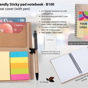 B100 – Eco friendly Sticky pad notebook with clear cover (with pen)