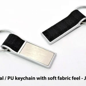 J100 – Metal / PU keychain with soft fabric feel