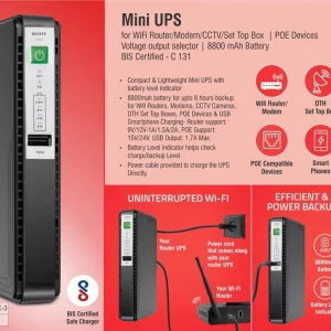 C131 – Artis Mini UPS For WiFi Router/Modem/CCTV/Set Top Box/POE Devices | Voltage output selector | 8800 mAh Battery | BIS Certified (AR-MINIDC-3) (MRP 4999)