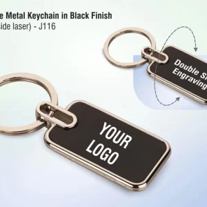 J116 – Rectangle metal keychain in Black finish (Double side laser)