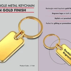 J116a – Rectangle metal keychain in Gold finish (Double side laser)